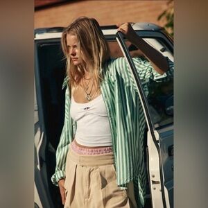 Free People Wear It Out White Crop Ruched Cotton Flower Accent Camisole Sz M NEW